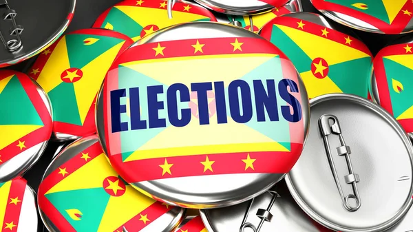 Grenada Elezioni Decine Pulsanti Pinback Con Una Bandiera Grenada Una — Foto Stock