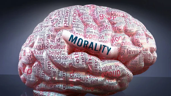 Moralność Ludzkim Mózgu Setki Kluczowych Pojęć Związanych Moralnością Rzutowanych Korę — Zdjęcie stockowe