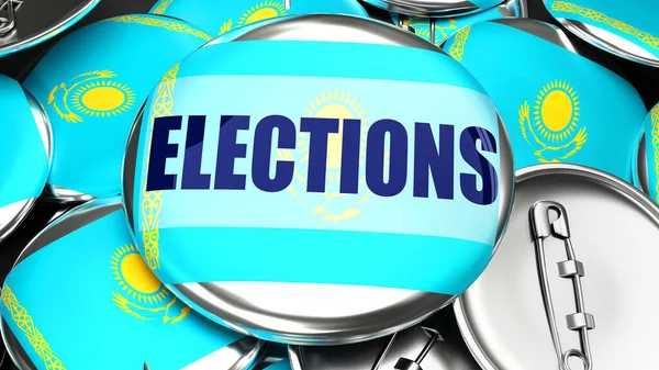 Kazakhstan Élections Douzaines Boutons Pinback Avec Drapeau Kazakhstan Mot Elections — Photo
