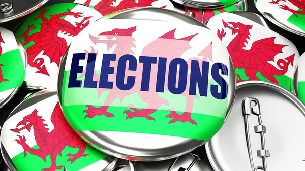 Pays Galles Élections Des Dizaines Boutons Épingles Avec Drapeau Pays — Photo