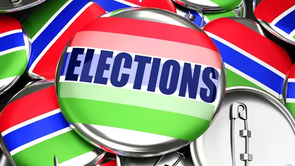 Gambia Las Elecciones Docenas Botones Pinback Con Una Bandera Gambia —  Fotos de Stock