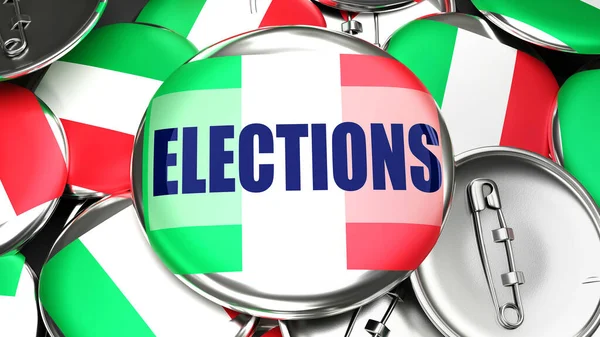 Italia Elezioni Decine Pulsanti Pinback Con Una Bandiera Italia Una — Foto Stock
