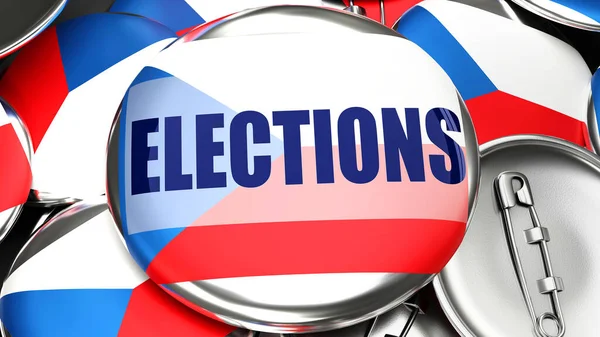 Czechia Elections Dozens Pinback Buttons Flag Czechia Word Elections Render — Stock Photo, Image