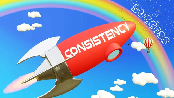 Coherencia Conduce Lograr Éxito Los Negocios Vida Cohete Dibujos Animados —  Fotos de Stock