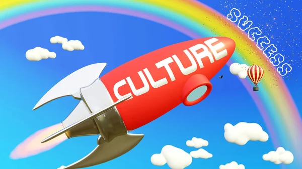 Cultura Conduce Lograr Éxito Los Negocios Vida Cohete Dibujos Animados —  Fotos de Stock