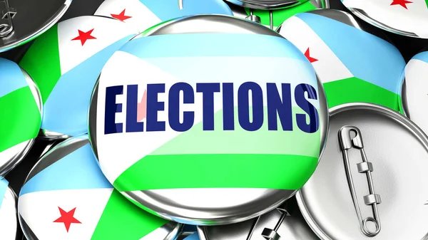 Djibouti Elections Dozens Pinback Buttons Flag Djibouti Word Elections Render — Stock Photo, Image
