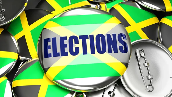 Jamaïque Élections Douzaines Boutons Pinback Avec Drapeau Jamaïque Mot Elections — Photo