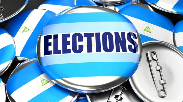 Nicaragua Elezioni Decine Bottoni Con Una Bandiera Del Nicaragua Una — Foto Stock