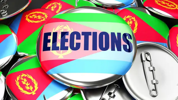 Eritrea Elezioni Decine Pulsanti Pinback Con Una Bandiera Dell Eritrea — Foto Stock