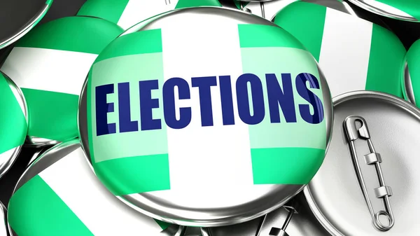 Nigeria Élections Des Dizaines Boutons Épingles Avec Drapeau Nigeria Mot — Photo