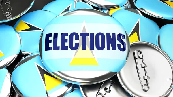 Santa Lucia Elezioni Decine Bottoni Con Bandiera Santa Lucia Una — Foto Stock