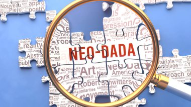 Neo dada being closely examined along with multiple vital concepts and ideas directly related to Neo dada. Many parts of a puzzle forming one, connected whole.