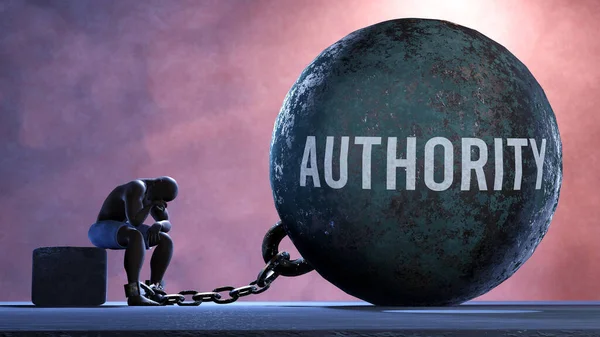 Authority - a gigantic and unmovable weight chained to a vulnerable and suffering person in pain, misery and helplessness. Cold and tragic condition created by Authority