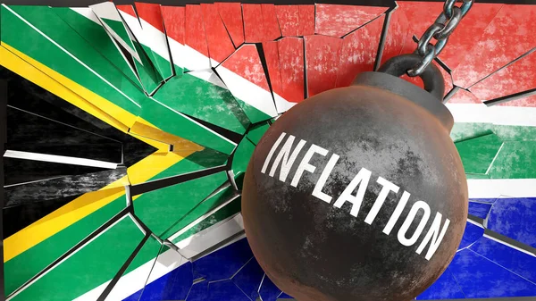 남아프리카 공화국의 인플레이션 나라를 파멸시키고 침체를 초래하는 인플레이션의 — 스톡 사진