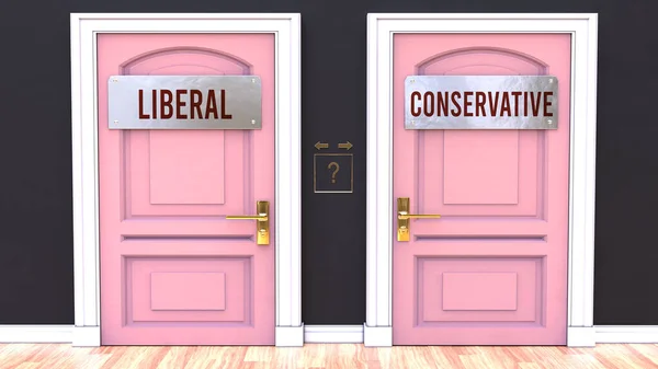 Вибір Рішення Користь Лібералів Або Консерваторів Два Різних Шляхи Проходять — стокове фото
