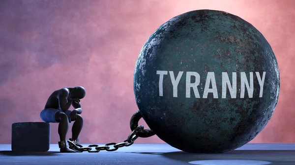 Tyranny - a gigantic and unmovable weight chained to a vulnerable and suffering person in pain, misery and helplessness. Cold and tragic condition created by Tyranny