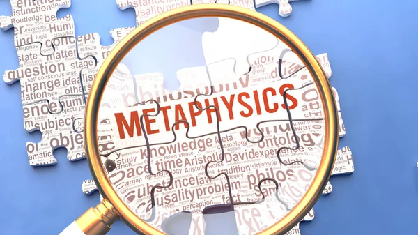 Stock image Metaphysics being closely examined along with multiple vital concepts and ideas directly related to Metaphysics. Many parts of a puzzle forming one, connected whole.