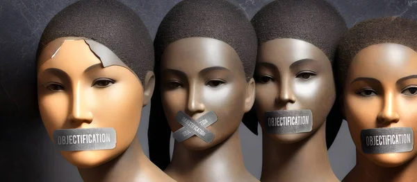 Objectification Censored Silenced Women Color Standing United Lips Taped Powerful — Stock Photo, Image