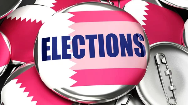 カタールと選挙 キャンペーン および選挙でカタールをサポートするための手作りの選挙ピンバックボタン — ストック写真