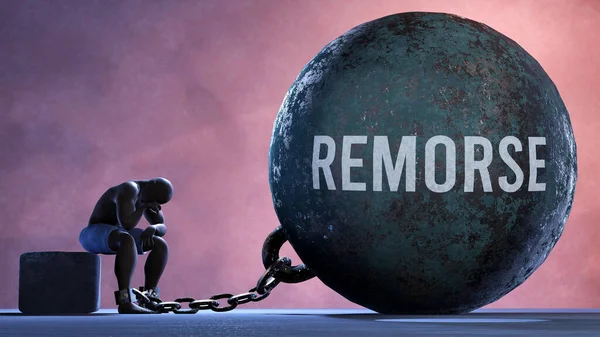 Remorse - a gigantic and unmovable weight chained to a vulnerable and suffering person in pain, misery and helplessness. Cold and tragic condition created by Remorse
