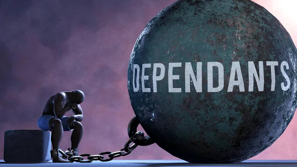 Dependants - a gigantic and unmovable weight chained to a vulnerable and suffering person in pain, misery and helplessness. Cold and tragic condition created by Dependants