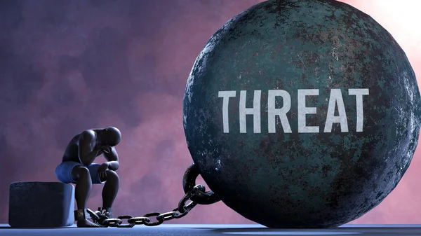 Threat - a gigantic and unmovable weight chained to a vulnerable and suffering person in pain, misery and helplessness. Cold and tragic condition created by Threat