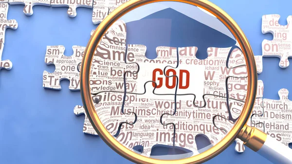 하나님은 하나님 관련된 밀접하게 연구되고 퍼즐의 하나를 형성하고 — 스톡 사진