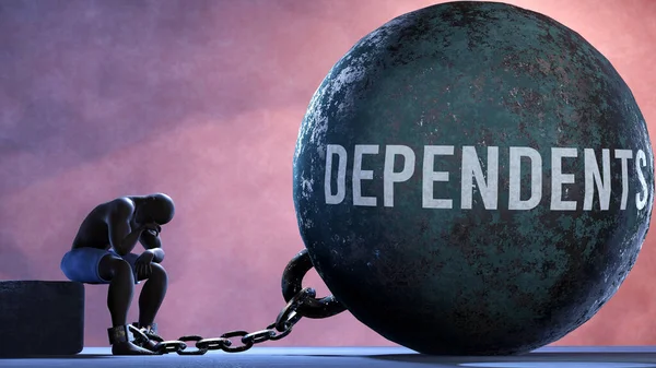 Dependents - a gigantic and unmovable weight chained to a vulnerable and suffering person in pain, misery and helplessness. Cold and tragic condition created by Dependents