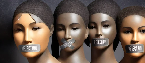 Rejection Censored Silenced Women Color Standing United Lips Taped Powerful — Stock Photo, Image