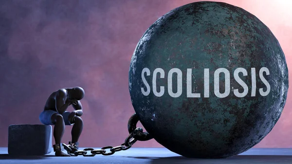Scoliosis - a gigantic and unmovable weight chained to a vulnerable and suffering person in pain, misery and helplessness. Cold and tragic condition created by Scoliosis
