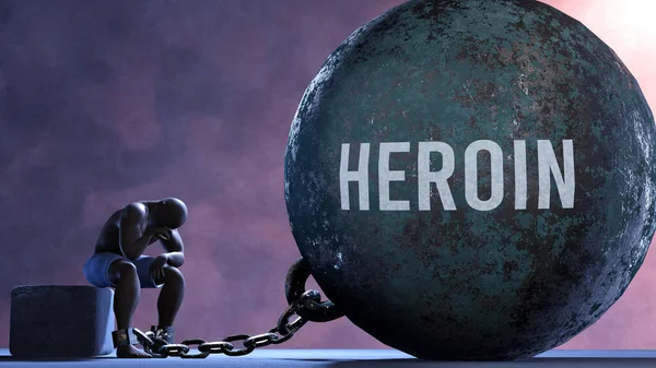 Heroin - a gigantic and unmovable weight chained to a vulnerable and suffering person in pain, misery and helplessness. Cold and tragic condition created by Heroin
