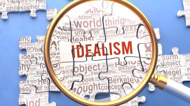 İdealizm, birden fazla hayati kavram ve idealizmle doğrudan ilişkili fikirlerle birlikte yakından inceleniyor. Bir bulmacanın birçok parçası bir bütün olarak birleşir..