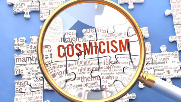 Cosmicism Cosmicism 직접적으로 관련된 아이디어와 밀접하게 연구되고 퍼즐의 하나를 형성하고 — 스톡 사진