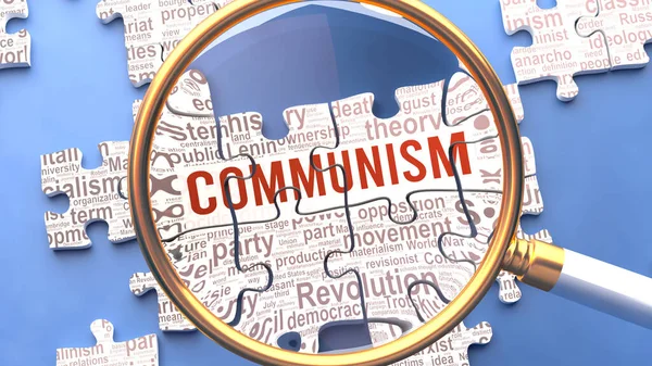 共产主义与许多与共产主义直接相关的重要概念和思想一起被仔细研究 拼图的许多部分形成一个整体 相互联系在一起 — 图库照片