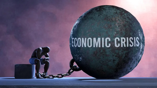Economische Crisis Een Gigantisch Onbeweeglijk Gewicht Geketend Aan Een Kwetsbaar — Stockfoto