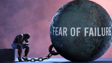 Başarısızlık korkusu. Başarısızlık korkusuyla mücadele eden insanları gösteren bir metafor. Başarısızlık korkusuyla zincirlenmiş ve tükenmiş bir insan. Bitmek bilmeyen bir mücadele yüzünden bitkin ve depresif.