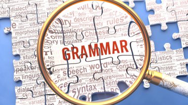 Gramer, birden fazla hayati kavram ve dilbilgisi ile birlikte yakından inceleniyor. Bir bulmacanın birçok parçası bir bütün oluşturur, karmaşıklığın sembolü olarak birbirine bağlanır.