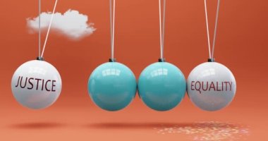 Adalet eşitliğe götürür. Newton beşiğinde adaletin eşitliği harekete geçirmek için güç verdiği bir metafor. Adalet ve Eşitlik arasındaki neden-sonuç ilişkisi.