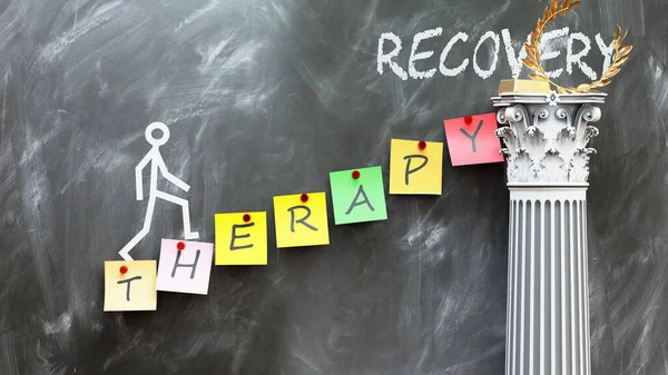 stock image Therapy leads to Recovery - a metaphor showing how therapy makes the way to reach desired recovery. Symbolizes the importance of therapy and cause and effect relationship.