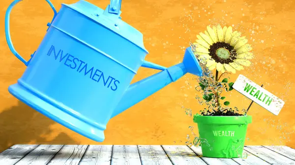 Inwestycje Dają Bogactwo Metafora Której Inwestycje Siłą Która Sprawia Bogactwo — Zdjęcie stockowe