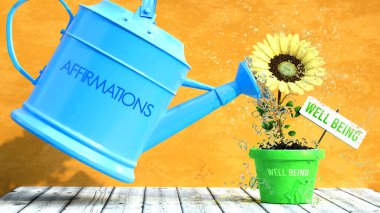 Affirmations gives well being. A metaphor in which affirmations is the power that makes well being to grow and become stronger. clipart