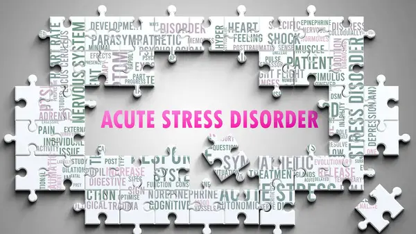 stock image Acute Stress Disorder as a complex subject, related to important topics. Pictured as a puzzle surrounded by most important ideas and phrases related to acute stress disorder.