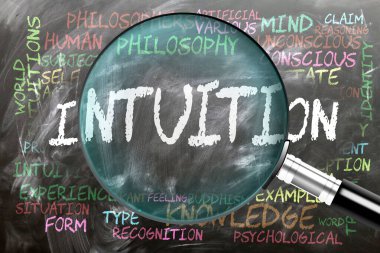 Sezgi inceleniyor, inceleniyor, yakından inceleniyor. En önemli konular ve fikirler, büyüteçle incelenen bir karatahtaya yazılmış sezgilerle yakından ilişkilidir..