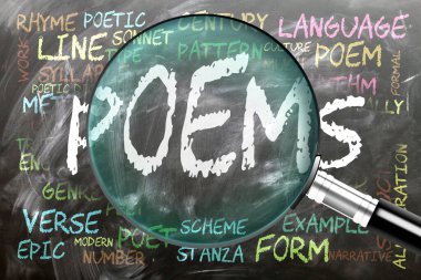 Şiirler inceleniyor, inceleniyor, yakından inceleniyor. En önemli konular ve fikirler bir büyüteçle incelenen bir karatahtaya yazılmış şiirlerle yakından ilişkilidir..