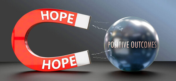 Надежда привлекает положительные результаты. Метафора, показывающая надежду как большой магнит, привлекающий положительные результаты. Аналогия для демонстрации важности и силы надежды.