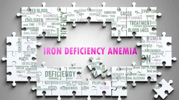 stock image Iron Deficiency Anemia as a complex subject, related to important topics. Pictured as a puzzle surrounded by most important ideas and phrases related to iron deficiency anemia.