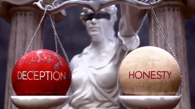 Deception or Honesty as a choice, two options to choose from. Greek statue presenting two alternatives: deception or honesty, weighing their values. Looking at pros and cons. clipart