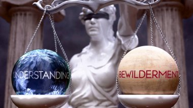 Anlayış ya da şaşkınlık bir seçim, iki seçenek var. İki alternatif sunan Yunan heykeli: anlayış veya şaşkınlık, değerlerini tartmak.