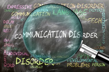 Communication Disorder being studied, examined - under close inspection. Most important subjects and ideas closely related to communication disorder. clipart