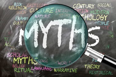 İncelenen, yakından incelenen mitler. En önemli konular ve fikirler bir büyüteçle incelenen kara tahtaya yazılmış mitlerle yakından ilişkilidir..